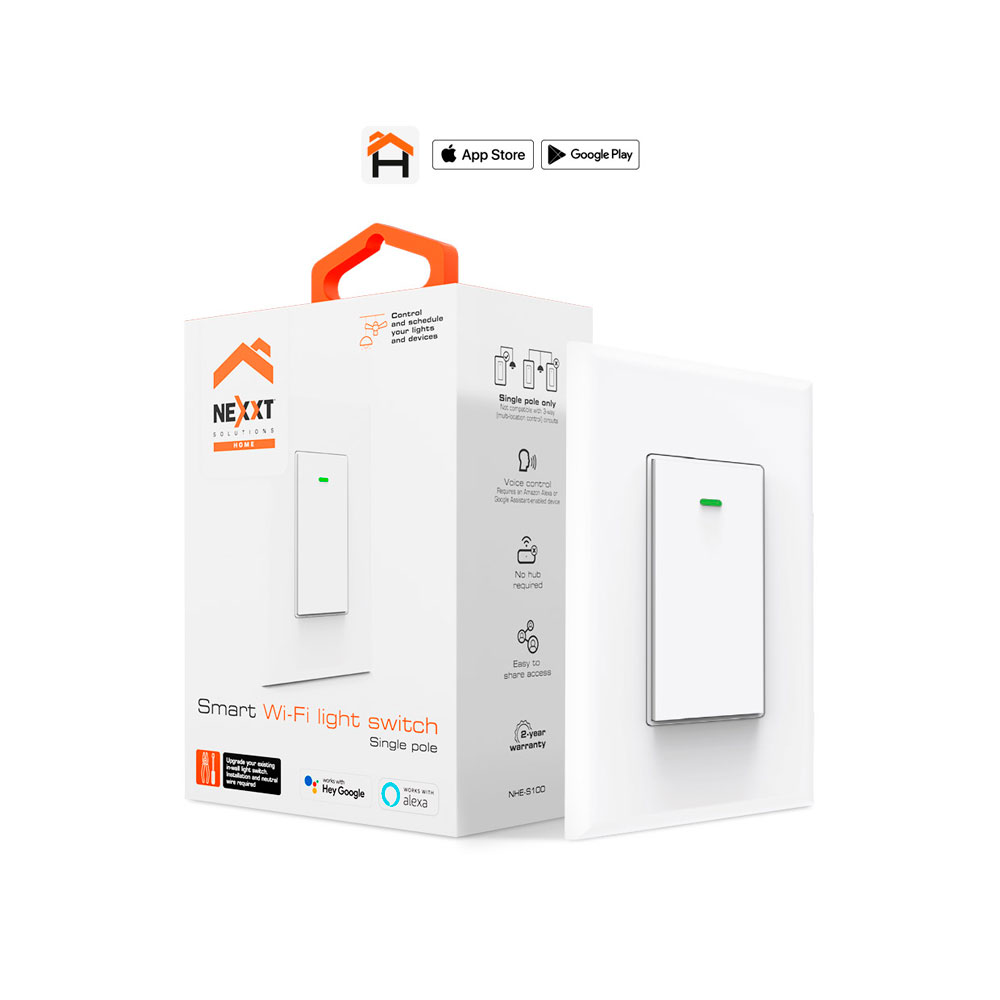 INTERRUPTOR NEXXT SWITCH 15A, 1 PUNTO MONOPOLAR WIFI - NHE-S100 -  CompuMarket